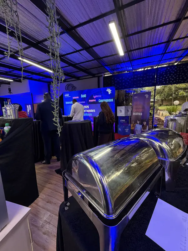 Chafing dishes under blue event lighting